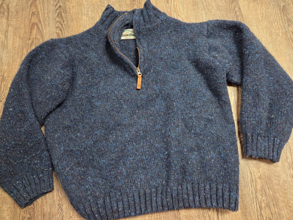 Aran Crafts Dark Navy Blue 1/4 Zip Ireland 100% Wool Sweater Large (tag XXL)